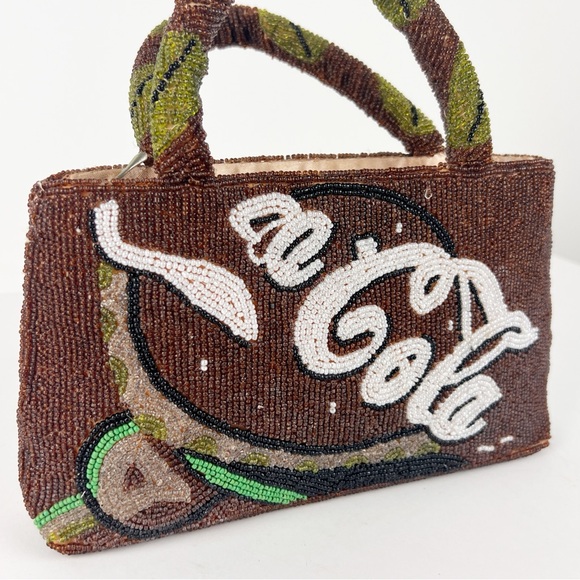 VTG 1990’s Coca Cola Soda Beaded Handbag Purse Beaded Handles Zip Closure - Picture 2 of 13